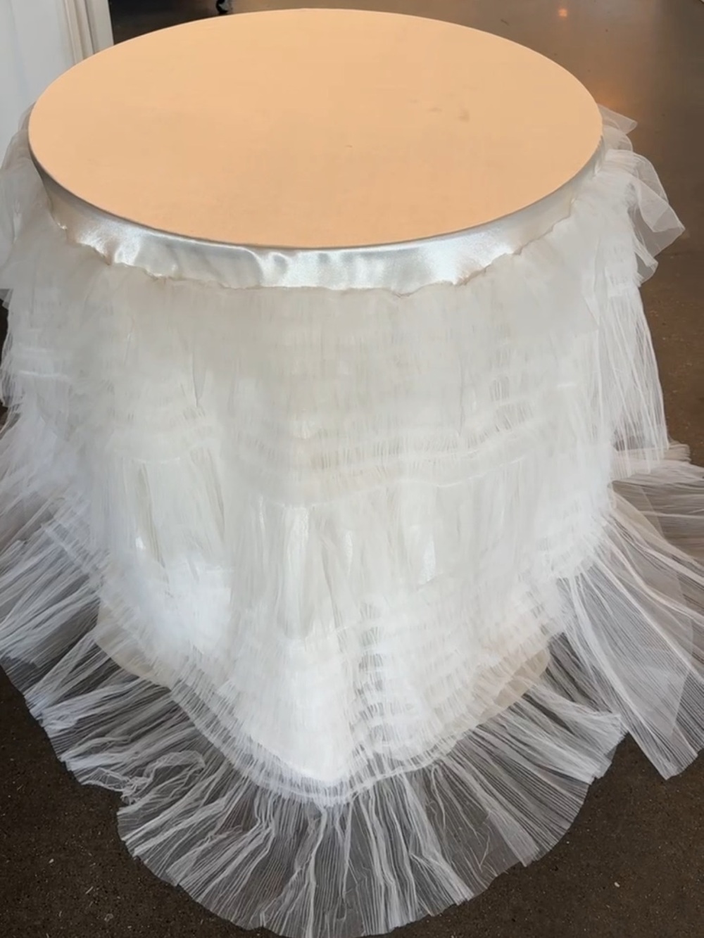 Ivory satin Layered Tulle table skirt